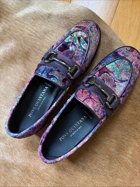 Pons Quintana women ‘s Multicolor Iridescent Velvet Bit Loafers